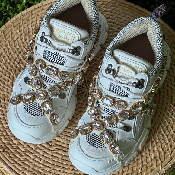 New Gucci Flashtrek white with stones size 39 with box and dust bag - Picture 3 of 12